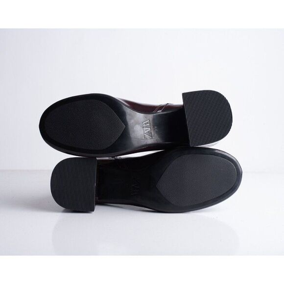 Zara Womens Ankle Boots Faux Patent US 8 EU 39 Round toe Burgundy 3129/410 NWT - Picture 8 of 8